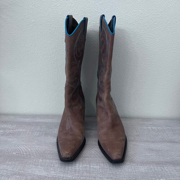 Franco Sarto Pointy Cowboy Western Block Heels Leather Boots 8M Brown Festival - Picture 2 of 9